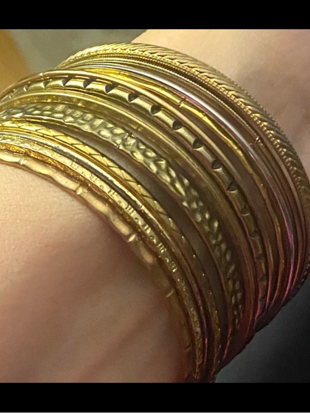 Vintage Assorted Textures Design Gold Tone Bangle Bracelet Set of 12 Stackable